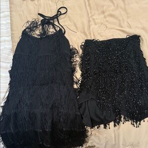 Black Fringe Halter Dress roaring 20s style
